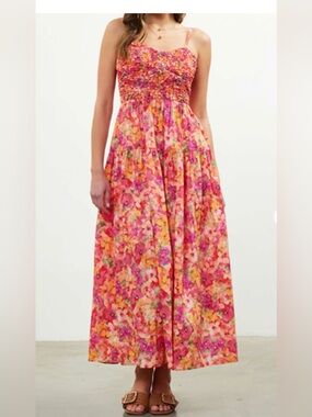 Floral Print Smocked Midi Dress